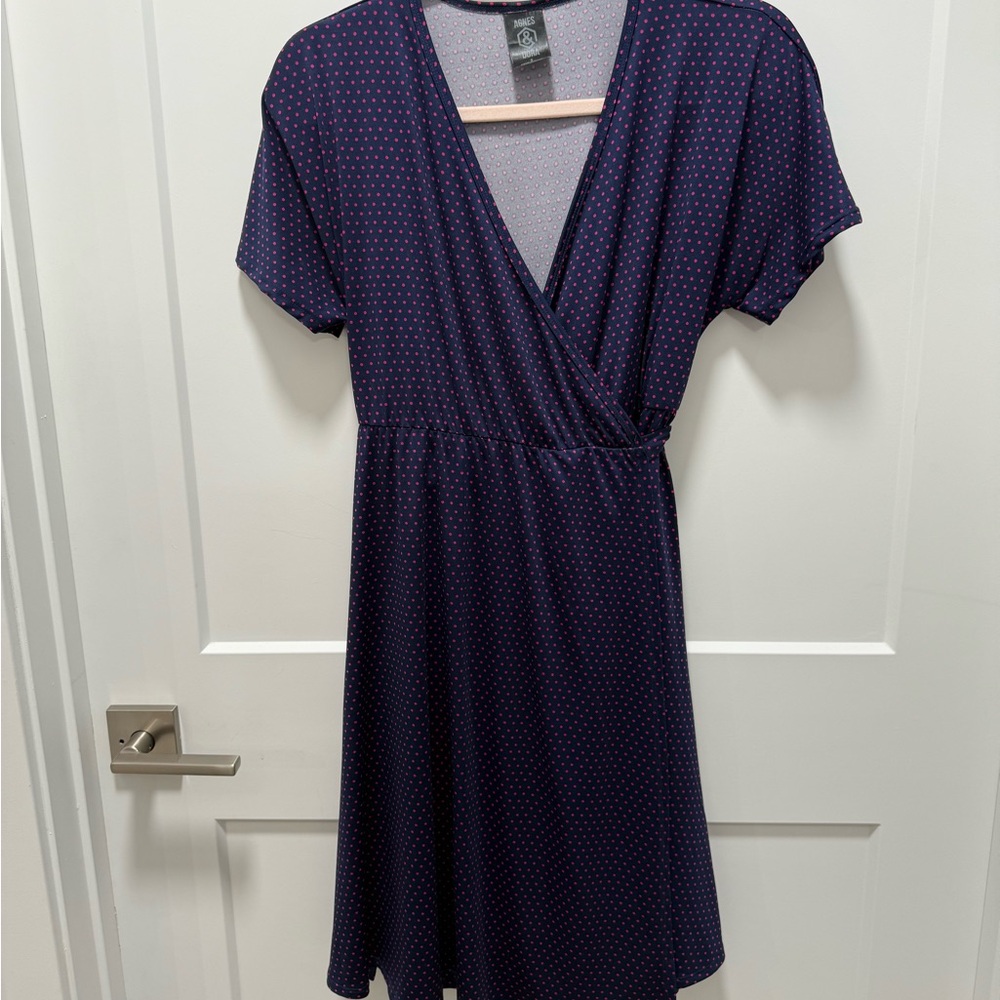 Agnes & Dora Navy Polka Dot Midi Dress